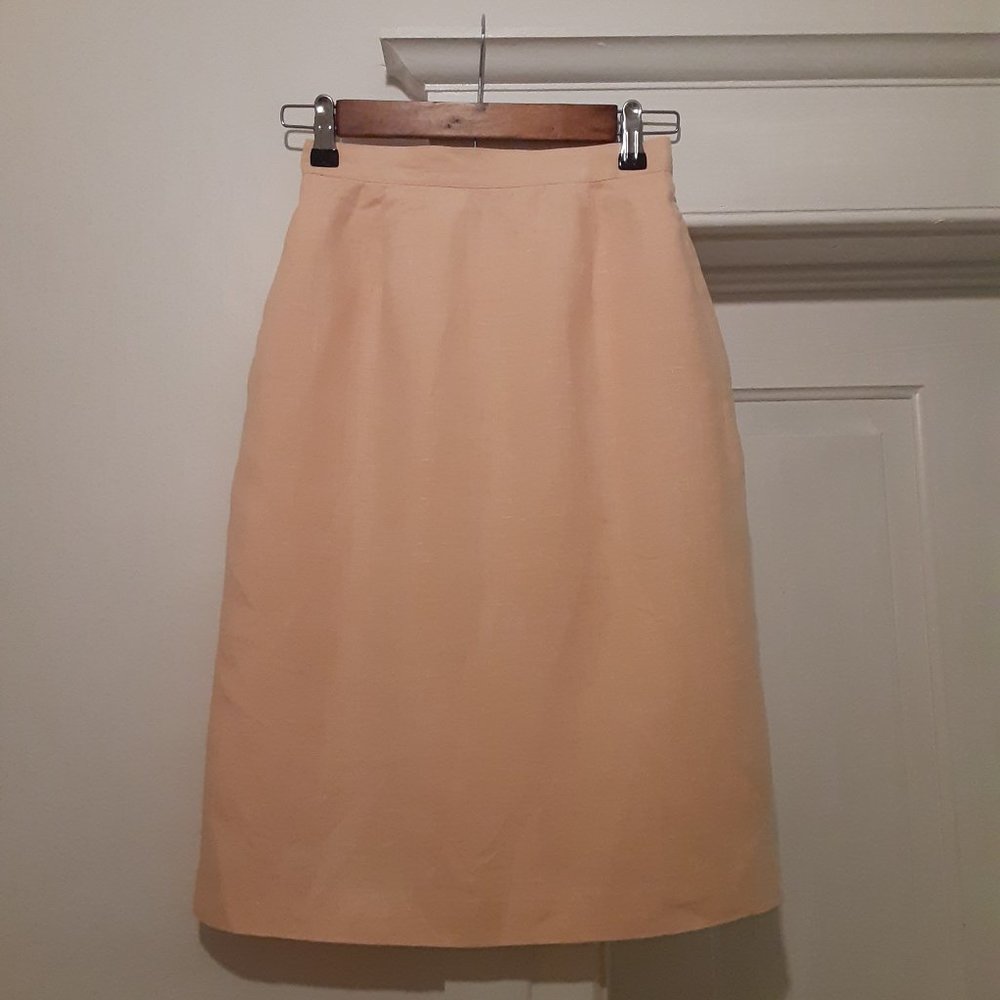 Vintage Basco Peach Strait Pencil Skirt, 100% Linen